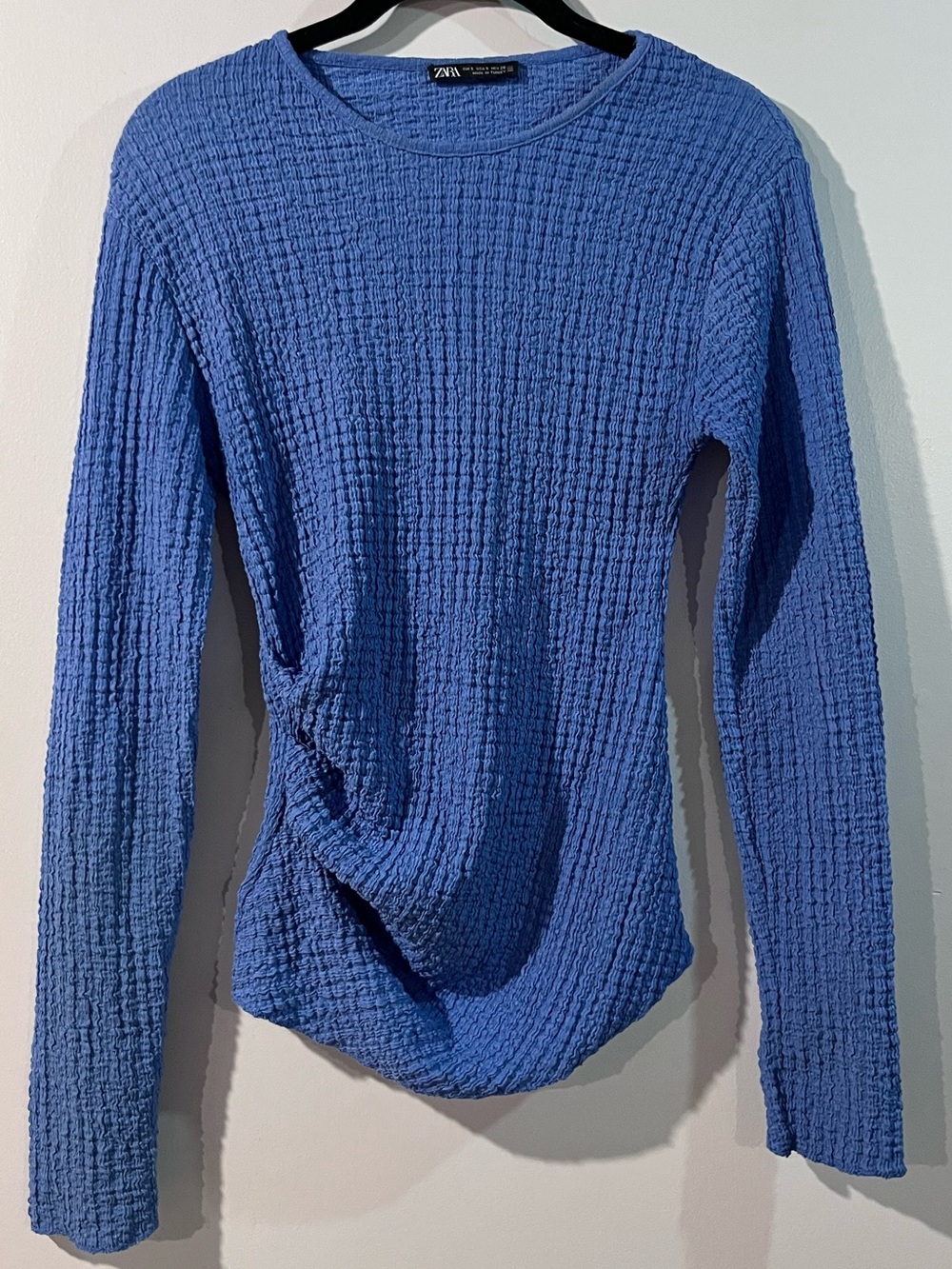 Zara Cornflower Blue Waffle-Knit Long Sleeve Top